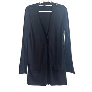 Talbots Black Button Down Cotton Blend Cardigan with Pockets